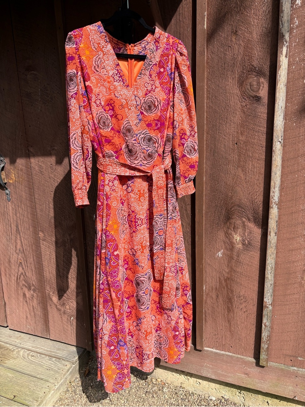 Roaman's Burnt Orange Paisley Floral Faux Wrap Maxi Dress